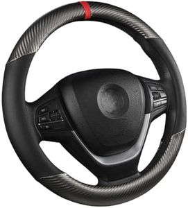 AUTOXBERT Carbon Fiber Car Steering Wheel Cover Universal Leather Steering Wheel Co Non-Slip Car Steering Wheel Protector Breathable Sport for Diameter 38cm