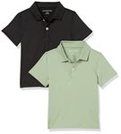 Amazon Essentials Boys' Active Performance Polo Shirts, Pack of 2, Black/Olive, Medium