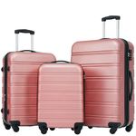 Merax 3 Piece Luggage Set Hardside Spinner Suitcase with TSA Lock 20" 24' 28" Available, black pink, 20/24/28 Inch, 3 Piece Luggage Set Hardside Spinner Suitcase With Tsa Lock 20" 24" 28" Available