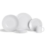 Argon Tableware 30-Piece White Dinnerware Set - 6 Dinner Plates, 6 Dessert Plates, 6 Pasta Bowls, 6 Cereal Bowls and 6 Coffee Mugs