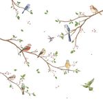 Runtoo Bird on Tree Branch Wall Decals Watercolor Birds Flower Wall Stickers Bedroom Living Room Office Home Decor