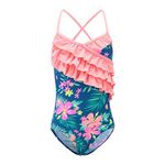 Little Girls Bathing Suit One Piece Swimsuits Hawaiian Ruffle Swimwear Blue 4T