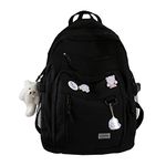 GAXOS Cute Aesthetic Backpack for School Middle Student Travel Backpack Teens Girls Bear Pin Book Bags, Black, Leisure