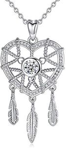 CELESTIA Colliers Femme de Dreamcatcher, Ethnique Argent Sterling 925 Attrape-rêves Plumes Pendentif, Boho Bijoux Inspirés par les Amérindiens, Cadeaux pour Femmes et Filles, 46CM Chaîne