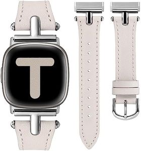 Wearlizer Leather Band - Compatible with Fitbit Sense/Sense 2/Versa 3/Versa 4 - Dressy T-Shape Metal Buckle Leather Strap for Women