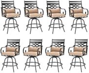 PHI VILLA Outdoor Swivel Bar Stools Set of 8，Patio Counter Height Bar Chairs with Back and Armrest，Metal,Black