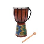 30cm Childrens' Painted African Djembe Drum Handmade with Mahogany - 6.5" diameter, includes free drum stick