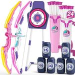 HYES 2 Pack Bow and Arrow for Kids, LED Light Up Archery Set with 24 Suction Cup Arrows, 1 Standing Target, 6 Score Targets & 2 Quiver, Indoor Outdoor Sport Gifts for Girls Ages 4-12