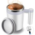 FCSWEET Self Stirring Mug,Rechargeable Auto Magnetic Coffee Mug with 2Pc Stir Bar,Waterproof Automatic Mixing Cup for Milk/Cocoa at Office/Kitchen/Travel 14oz Best Gift - White