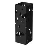 SONGMICS Metal Umbrella Stand, Square Umbrella Holder with Drip Tray and 4 Hooks, 15.5 x 15.5 x 49 cm, Black LUC49B