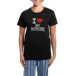 CafePress I LOVE MY BOYFRIEND Women's Dark Pajamas Womens Novelty Cotton Pyjama Set, Comfortable PJ Sleepwear