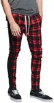 Men's Plaid Checkered Tartan Outer Side Stripe Inseam Ankle Zipper Drawstring Premium Track Pants TR537 - Red - Small - JJ5E