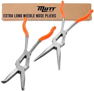 Mutt Tools 2pc Double Jointed Needle Nose Pliers Set – 13" Extra Long Needle Nose Pliers and 45 Degree Bent Double X Design – Extended Reach for Tight Spaces