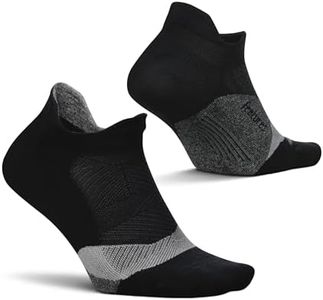 Feetures Elite Light Cushion No Show Tab Ankle Socks - Sport Sock with Targeted Compression - New Black, M (1 Pair)