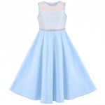 Sunny Fashion Girls Dress Blue Rhinestone Chiffon Bridesmaid Dance Party Maxi Gown Age 12 Years