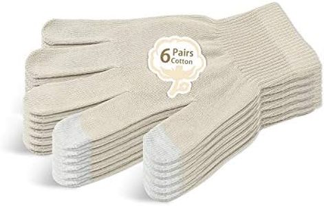 Evridwear Unisex Moisturizing Cotton Gloves with Touchscreen Fingertips for Eczema Beauty Cosmetic Dry Hands Sensitive Irritated Skin Therapy Overnight Bedtime, 6 Pairs, Lightweight-Beige, S/M