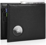 LAKIPETN Mens Slim Leather Bifold AirTag Wallet with Money Pocket RFID Blocking 8 Credit Card Slots | Bill Divider | ID Window | Wallets Holder Compatible with Apple Air Tag, with Gift Box, Classic