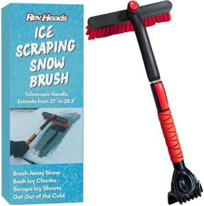 RevHeads Ice Scraper for Car Windshield with Snow Brush - Telescopic Handle to 28" - Brush End to Clear Snow, Chisel Side for Frost, Claw Side for ICY Chunks