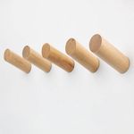 evory 5 Pack Wood Wall Hooks, Rustic Wooden Coat Hooks Wall Mount, No Damage Adhesive Hat Hooks for Wall, Decorative Coat Rack Hangers for Hanging Clothes Towels Guitar Backpacks Purses