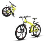 Omelaza 26 ich Folding Mountain Bike, 21 Speed High Carbon Steel Mountain Bike for Adults with 28 Inches Durable Tires, Front Suspension Folding Bicycle for Women and Man