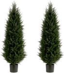 Artificial Topiary Tree Set of 2 Artificial Cedar Trees 4FT Uv Resistant Pine Potted Artificial Plants Outdoor Realistic Fake Plants Front Porch Decor Indoor Faux Cypress Trees