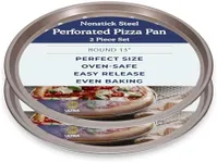 Ultra Cuisine Large Round Carbon Steel Perforated Pizza Pan with Holes, Nonstick, 13in, Champagne