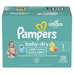 Pampers Baby Dry Diapers - Size 1, 120 Count, Absorbent Disposable Diapers