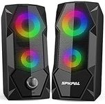 SPKPAL PC Speakers, Computer Speakers Wired RGB Gaming Speaker for PC 2.0 USB Powered Stereo Dual Channel Multimedia AUX 3.5mm for Laptop Desktop Tablet Phone,10W