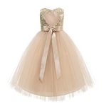 ekidsbridal Heart Cutout Sequin Junior Flower Girl Dress Open Back Dress Christening Dresses, Gold / Champagne, 5