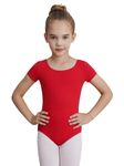 WEGETIT Leotards for Girls Gymnastics Toddler Ballet Black Leotard Dance Shirts (Red,8-10Years)