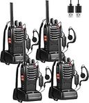 Long Range Walkie Talkies For Adults - 4 Pack of Professional Rechargeable 2-Way Radios 16 Channels with LED Light, Original Earpieces, and VOX Functionality