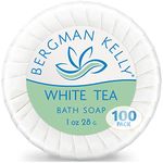 Bergman Kelly Hotel Soap Bars (White Tea, 1 oz, 100 PK) - Travel Size Luxury Bulk Amenities Bar Soap - Mini Individually Wrapped Round Soap - Small Toiletries for Airbnb, Motel, Guest Bathroom