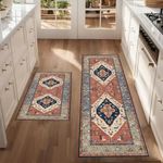 Grosrues Kitchen Rugs and Mats Sets, 2 Pieces Narrow Kitchen Runner Rug Non Slip Washable Kitchen Rug for Floor Bathroom Rugs,Kitchen,Hallway,Office,Sink,Laundry,20"x32"+20"x59"