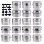 18 Pack Magnetic Spice tins,Stainless Steel Storage Spice containers Include Spice Label and Pen,Clear Top Lid with Sift or Pour,Magnetic on Refrigerator and Grill-Easy to Install