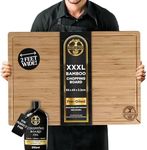 Deer & Oak XXXL Bamboo Chopping Board 60 x 40 x 3.2cm, Pre-Oiled 2 Feet Wide Extra Large Solid Wooden Cutting Board, Carving Board, Charcuterie Cheese Serving Board, Double-Sided, Juice Grooves