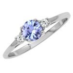 Silvershake Petite Genuine Tanzanite and White Topaz 925 Sterling Silver Promise Ring Size 5.5