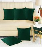 IVAZA Velvet Decorative Cushion Cover 12x12 Inch - Set of 5, Soft Solid Square Throw Pillow Covers for Sofa, Living Room or Home Decor - 30x30 cm Dark Green