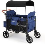 Cochildor Elite 4-Seater Wagon Stroller for 2-4 Kids, One-Hand Fold, High Seats with 5 Point Harness, Adjustable Handle & Canopy, Blue