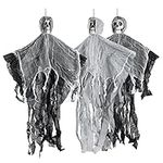 The Twiddlers - 3 Spooky Grim Reaper Skull Skeletons, Expandable Arms - Halloween Party Hanging Props Decoration 36''