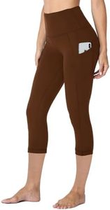 HLTPRO Leggings with Pockets for Women(Reg & Plus Size) - High Waist Tummy Control Yoga Capri Pants with Pockets for Workout Brown
