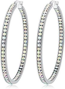 Ladies Earring Hoops-Stainless Steel Hoop Earrings for Women Cubic Zirconia Large Big Hoop Earrings Hypoallergenic for Sensitive Ears