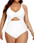 Yonique Women Plus Size One Piece Swimsuits Tummy Control Bathing Suits Vintage Swimwear, Blue & White Dots, 14 Plus