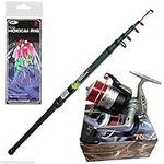 TELESCOPIC NGT FISHING BEACHCASTER ROD 12FT + REEL SEA BEACH + Mackerel Feathers