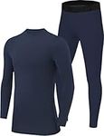 PowerLayer Men's Performance Base Layer Thermal Long Sleeve Top & Tights Compression Set - Navy + Navy, XXL