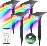 Linkind Smart Solar Lights Outdoor SL5, Color Changing Solar Spotlight for Halloween Decorations, APP Control Landscape Lights, IP65 Solar Spot Lights Outdoor, Solar Halloween Lights for Yard(4 Pack)