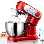 GEFT Stand Mixer, 600W Tilt-Head Dough Mixer, 6+P speed Mixers Kitchen Electric Stand Mixer with 6 QT Stainless Steel Bowl, Dishwasher-Safe Dough Hook, Flat Beater, Wire Whisk, Splash Guard, Red