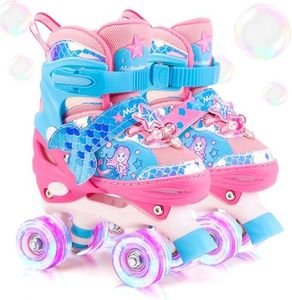 Mermaid Roller Skates for Girls Kids, Mosoulais 4 Size Adjustable Light up Wheels Skates for Toddlers, Beginner Women Rollerskates Indoor Outdoor for Xmas Birthday Gifts, Patines para Niñas Niños