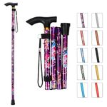 MFE Folding Cane, Portable 5-Level Adjustable Height Walking Stick with Foldable Design, Wrist Strap, and T Handle for Men and Women