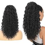 Allyreetress Afro Curly Ponytail Extension, Long Black Drawstring Ponytail for Black Women Long Multi Layered Hair FluffyThick Ponytail Natural Soft Synthetic Hairpiece for Daily Use(Black)