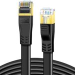 DDMALL CAT 8 Ethernet Cable, 10m High Speed 40Gbps 2000MHz 26AWG Shielded in Wall Flat S/FTP CAT8 Gigabit Network LAN RJ45 Patch Cord for Gaming, PS5, PS4, PS3, Xbox, Router, Modem, PC (10m Black)